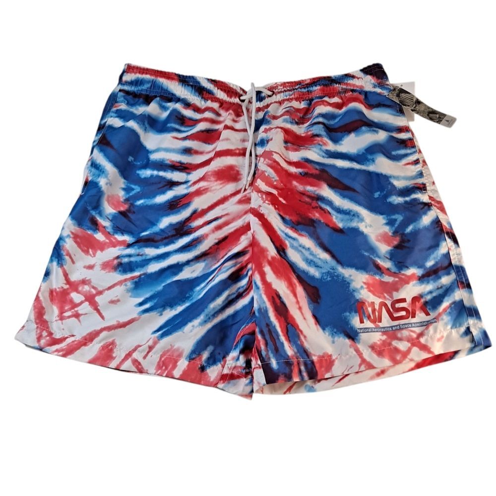 NASA Aldrin Family Foundation Men's M Tie Dye Swim Trunks Red/White/Blue